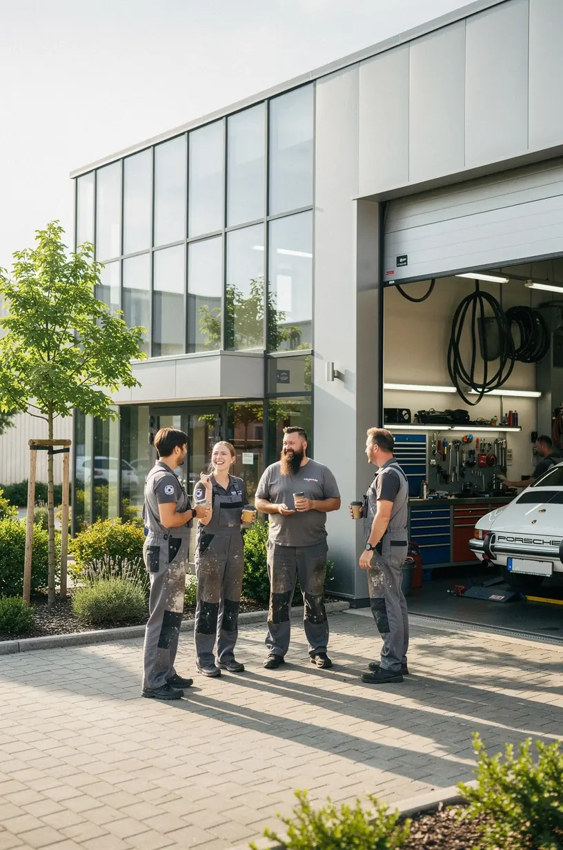 Techniker führt umfassende Motorüberholung an einem Fahrzeugmotor in einer spezialisierten Reparaturwerkstatt durch